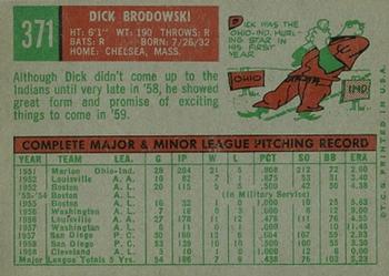 1959 Topps #371 Dick Brodowski Back