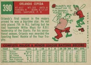 1959 Topps #390 Orlando Cepeda Back