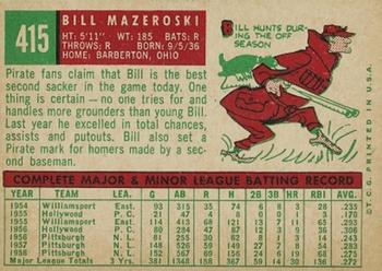 1959 Topps #415 Bill Mazeroski Back