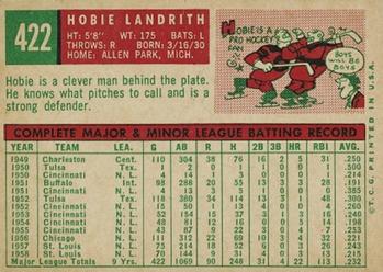 1959 Topps #422 Hobie Landrith Back