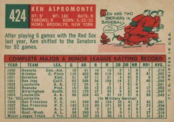 1959 Topps #424 Ken Aspromonte Back