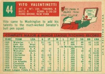 1959 Topps #44 Vito Valentinetti Back