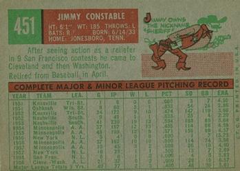 1959 Topps #451 Jimmy Constable Back