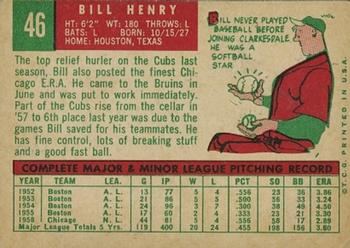 1959 Topps #46 Bill Henry Back