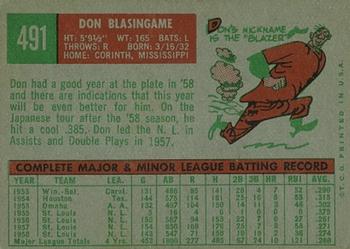 1959 Topps #491 Don Blasingame Back