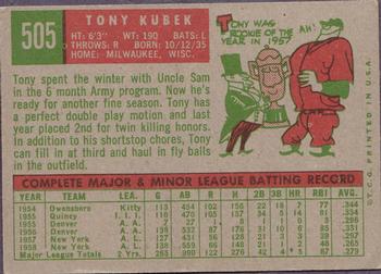 1959 Topps #505 Tony Kubek Back