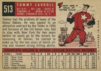 1959 Topps #513 Tom Carroll Back