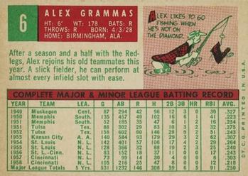 1959 Topps #6 Alex Grammas Back