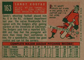 1959 Topps #163 Sandy Koufax Back
