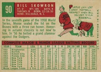 1959 Topps #90 Bill Skowron Back