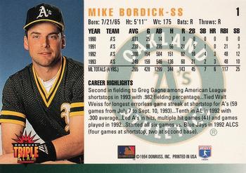1994 Triple Play #1 Mike Bordick Back