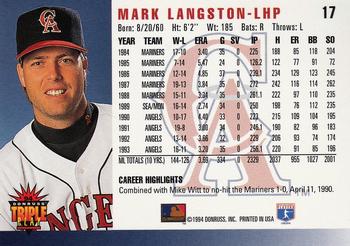 1994 Triple Play #17 Mark Langston Back