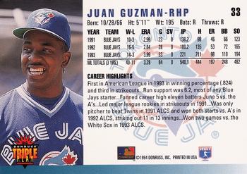 1994 Triple Play #33 Juan Guzman Back