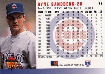 1994 Triple Play #77 Ryne Sandberg Back