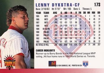 1994 Triple Play #173 Lenny Dykstra Back