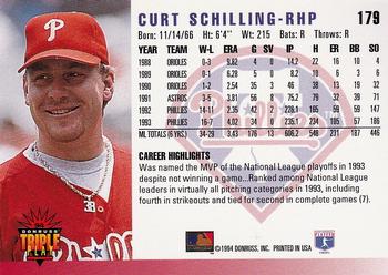 1994 Triple Play #179 Curt Schilling Back