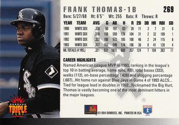 1994 Triple Play #269 Frank Thomas Back
