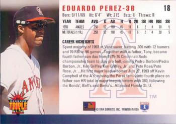 1994 Triple Play #18 Eduardo Perez Back
