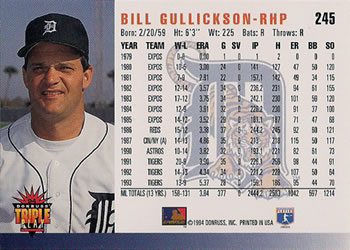 1994 Triple Play #245 Bill Gullickson Back