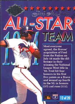 1994 Ultra - Ultra All-Star Team #12 Fred McGriff Back