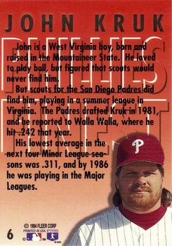 1994 Ultra - Phillies Finest #6 John Kruk  Back