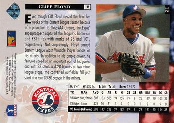 1994 Upper Deck #12 Cliff Floyd Back