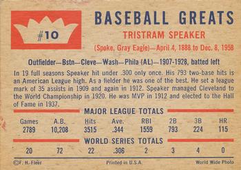 1960 Fleer Baseball Greats #10 Tris Speaker Back