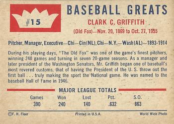 1960 Fleer Baseball Greats #15 Clark Griffith Back