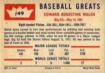 1960 Fleer Baseball Greats #49 Ed Walsh Back