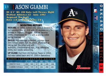 1995 Bowman #13 Jason Giambi Back
