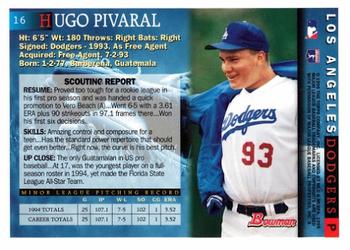 1995 Bowman #16 Hugo Pivaral Back
