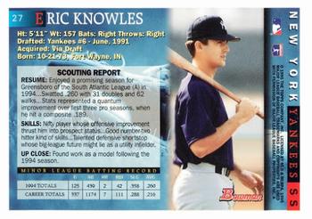 1995 Bowman #27 Eric Knowles Back