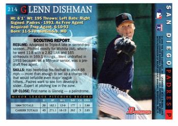 1995 Bowman #214 Glenn Dishman Back
