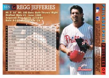 1995 Bowman #315 Gregg Jefferies Back