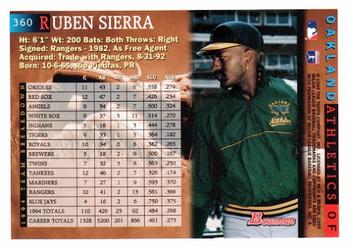 1995 Bowman #360 Ruben Sierra Back