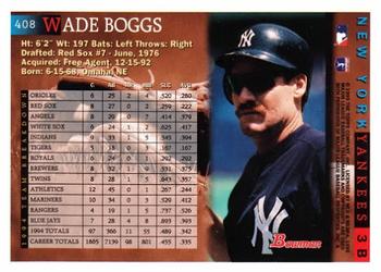 1995 Bowman #408 Wade Boggs Back