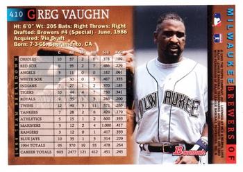 1995 Bowman #410 Greg Vaughn Back