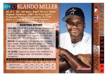 1995 Bowman #436 Orlando Miller Back