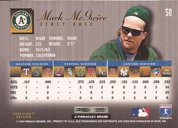 1995 Select Certified #50 Mark McGwire Back