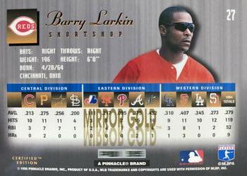 1995 Select Certified - Mirror Gold #27 Barry Larkin Back
