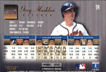1995 Select Certified - Mirror Gold #59 Greg Maddux Back