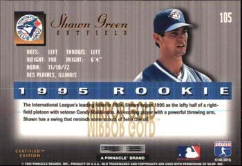 1995 Select Certified - Mirror Gold #105 Shawn Green Back