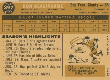 1960 Topps #397 Don Blasingame Back