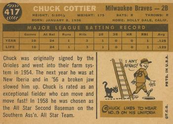 1960 Topps #417 Chuck Cottier Back