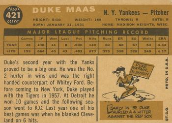 1960 Topps #421 Duke Maas Back