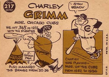 1960 Topps #217 Charley Grimm Back