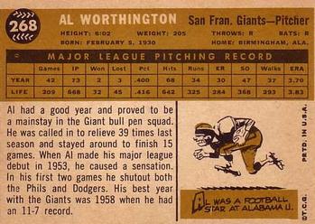 1960 Topps #268 Al Worthington Back