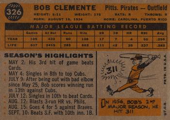 1960 Topps #326 Bob Clemente Back