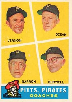 1960 Topps #467 Pitts. Pirates Coaches (Mickey Vernon / Frank Oceak / Sam Narron / Bill Burwell) Front