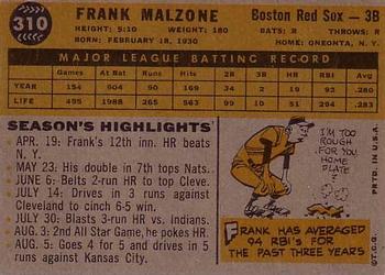 1960 Topps #310 Frank Malzone Back